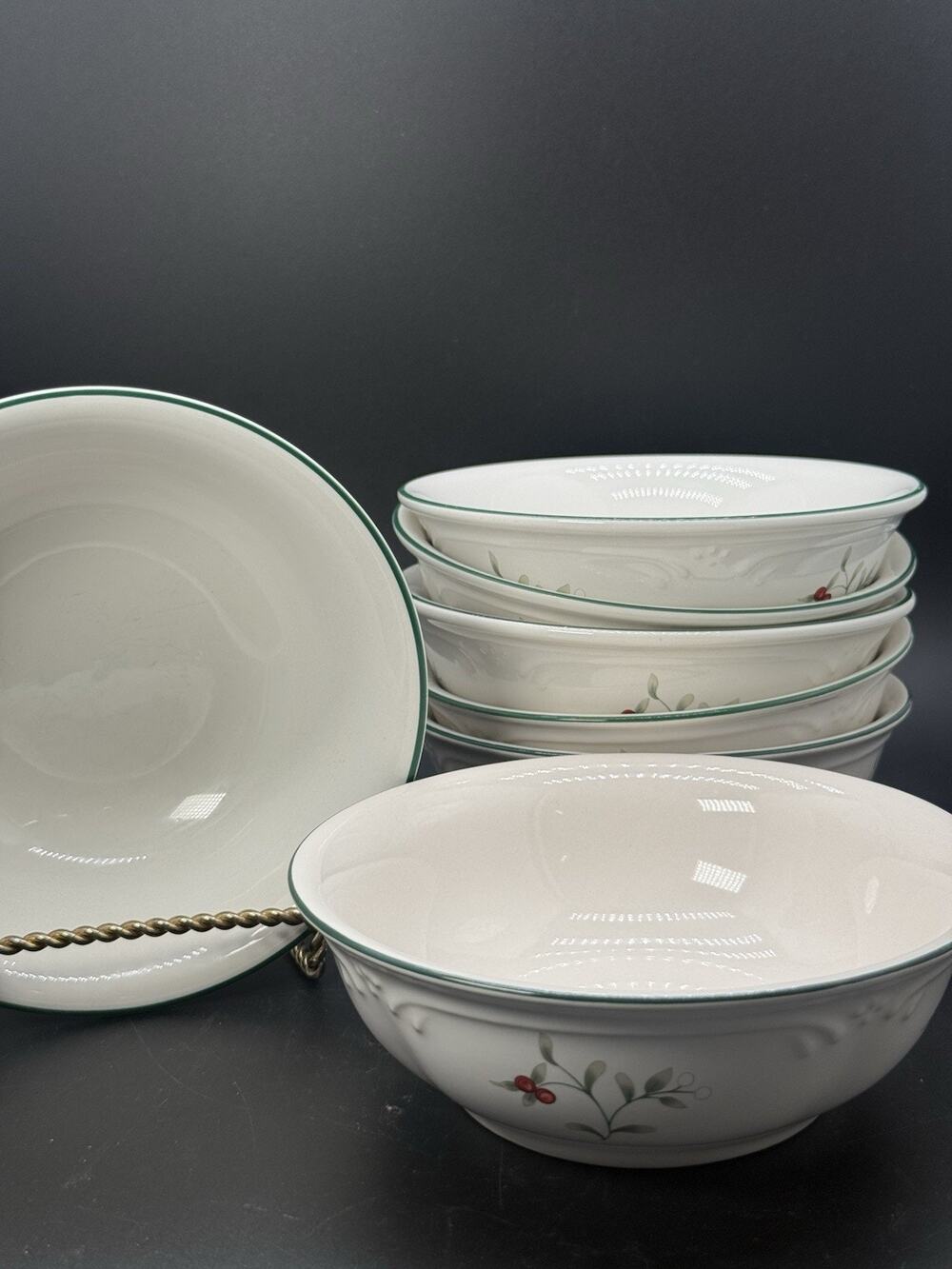 Vtg Pfaltzgraff Winterberry Soup Cereal Bowls 5 7/8” Holly & Berries Set Of 7